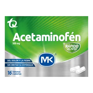 Acetaminofén 500 mg rápido alivio tabletas recubiertas MK - Caja x 100