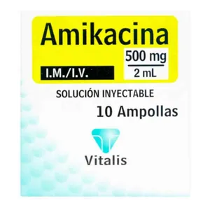 Amikacina 500 mg/2 mL solución inyectable Vitalis - Caja x 10