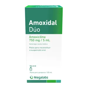 Amoxidal Dúo amoxicilina 750 mg/5 mL polvo para suspensión oral 120 mL Megalabs
