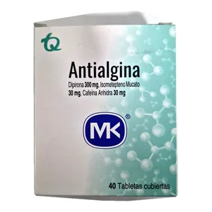 Antialgina (dipirona, isometepteno, cafeína) tabletas cubiertas MK - Caja x 40