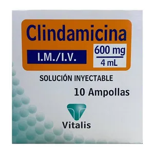 Clindamicina 600 mg/4 mL solución inyectable Vitalis - Caja x 10