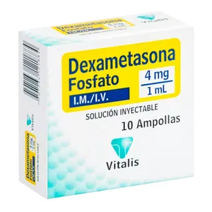 Dexametasona fosfato 4 mg/1 mL solución inyectable Vitalis - Caja x 10