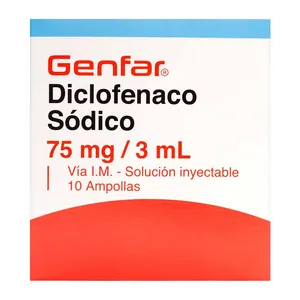 Diclofenaco sódico 75 mg/3 mL solución inyectable Genfar - Caja x 10