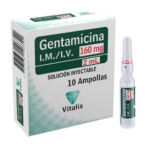Gentamicina 160 mg/2 mL solución inyectable Vitalis - Caja x 10