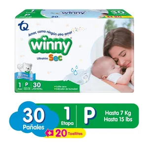 Pañales Winny Sec etapa 1 P x30 + 20 toallitas