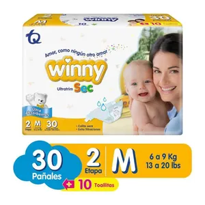 Pañales Winny Sec etapa 2 M x30 + 10 toallitas
