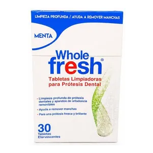 Whole Fresh tabletas limpiadoras para prótesis dental x30