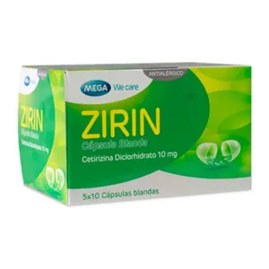 Zirin cetirizina 10 mg cápsulas blandas Mega We Care - Sobre x 10